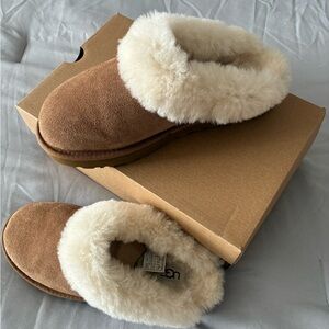 UGG Tan and Cream Shearling Slippers